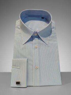 Men's Single Breasted Striped Yarn Dyed Dobby Woven Autumn Formal Dress Shirt