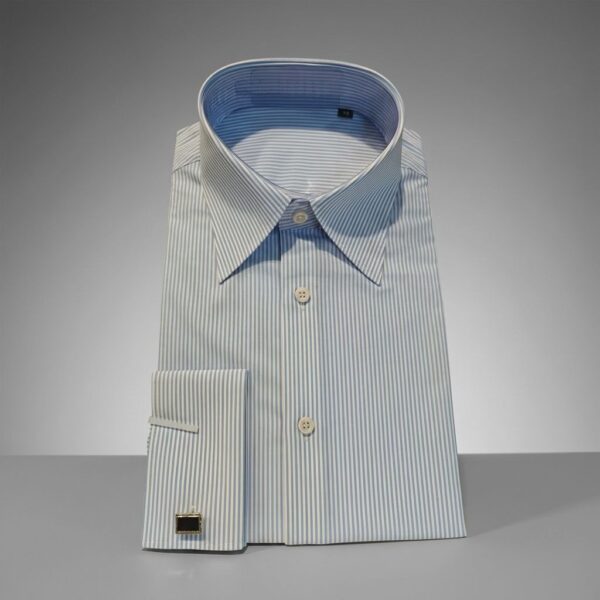 Men's Single Breasted Striped Yarn Dyed Dobby Woven Autumn Formal Dress Shirt