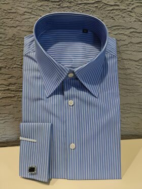 Men's Single Breasted Striped Yarn Dyed Dobby Woven Autumn Formal Dress Shirt